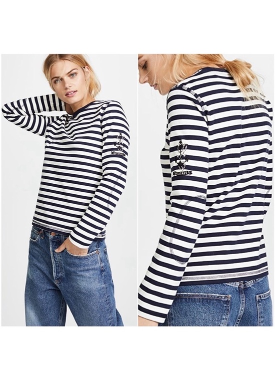Belstaff Tops - Belstaff Christina Maritime Striped Cotton Long Sleeve Navy Blue Shirt Small